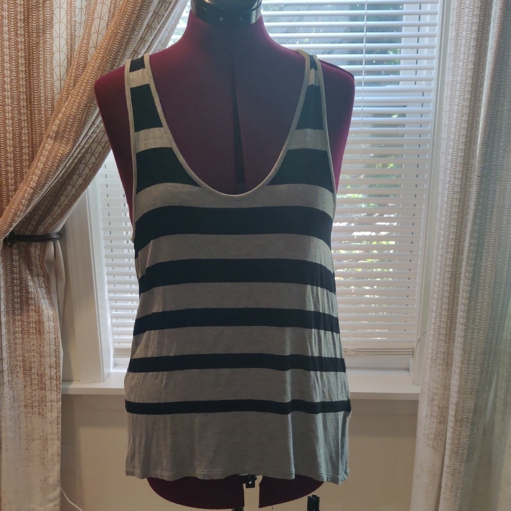 Banana Republic Striped Gray and Black Women's Tank Top